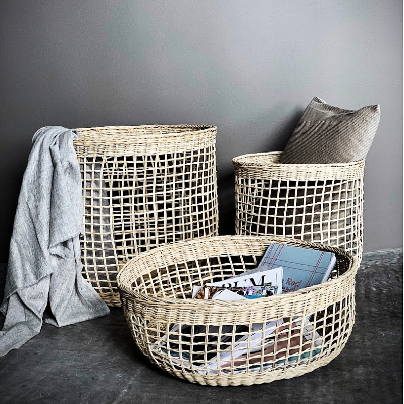 Suministro transfronterizo casero de tela de caña canasta de juguetes para niños redonda tela de caña canasta de ropa sucia