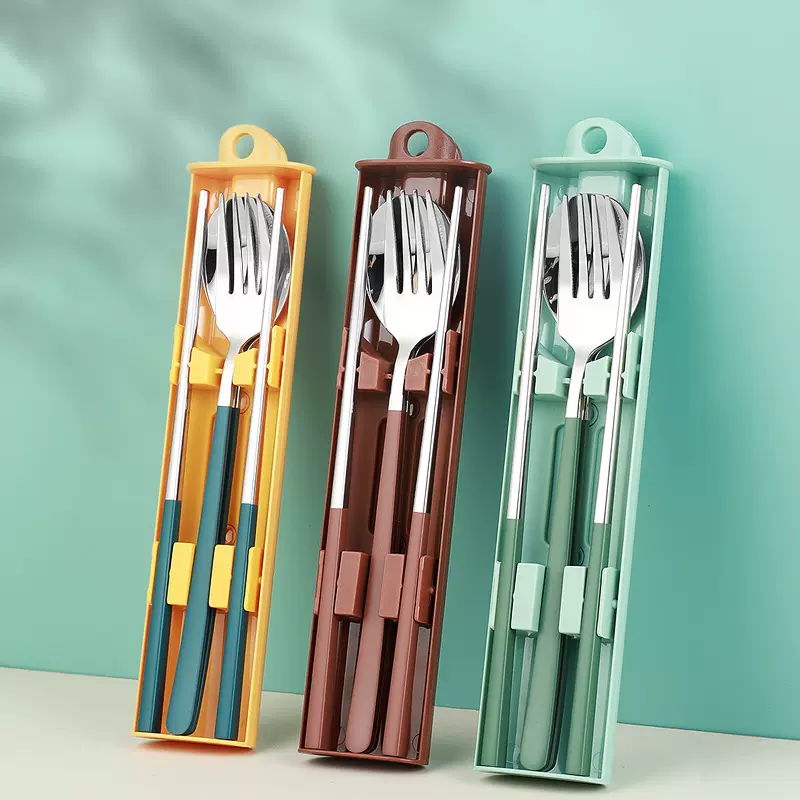 304不锈钢便捷餐具学生上班族旅行餐具勺子叉子筷子三件套套装