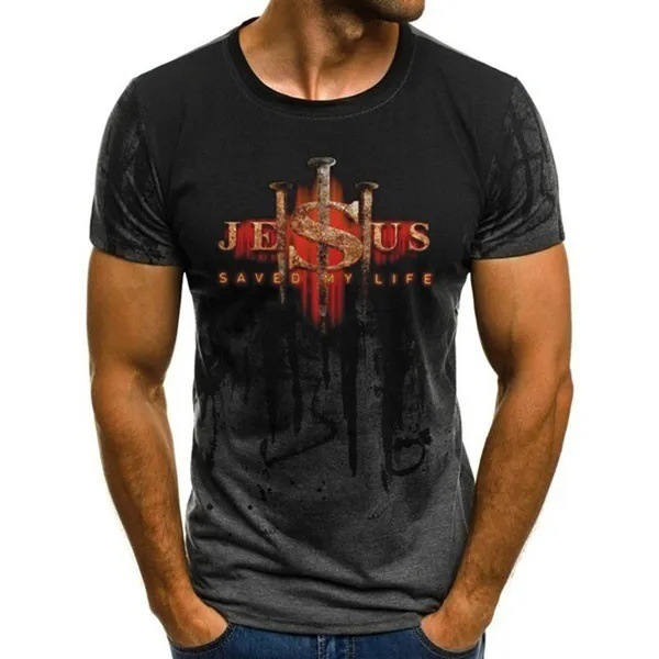 Pascua Jesús gradiente lema 3D impresión verano casual suelto cuello redondo manga corta hombro transpirable camiseta para hombre