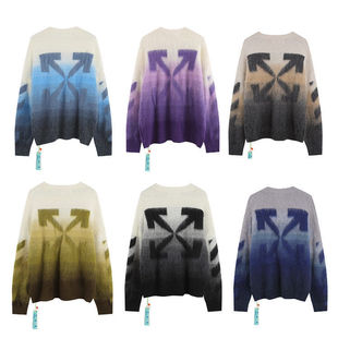 Cross-border foreign trade OFFOW autumn and winter new arrow gradient mohair jacquard sweater loose wool sweater men