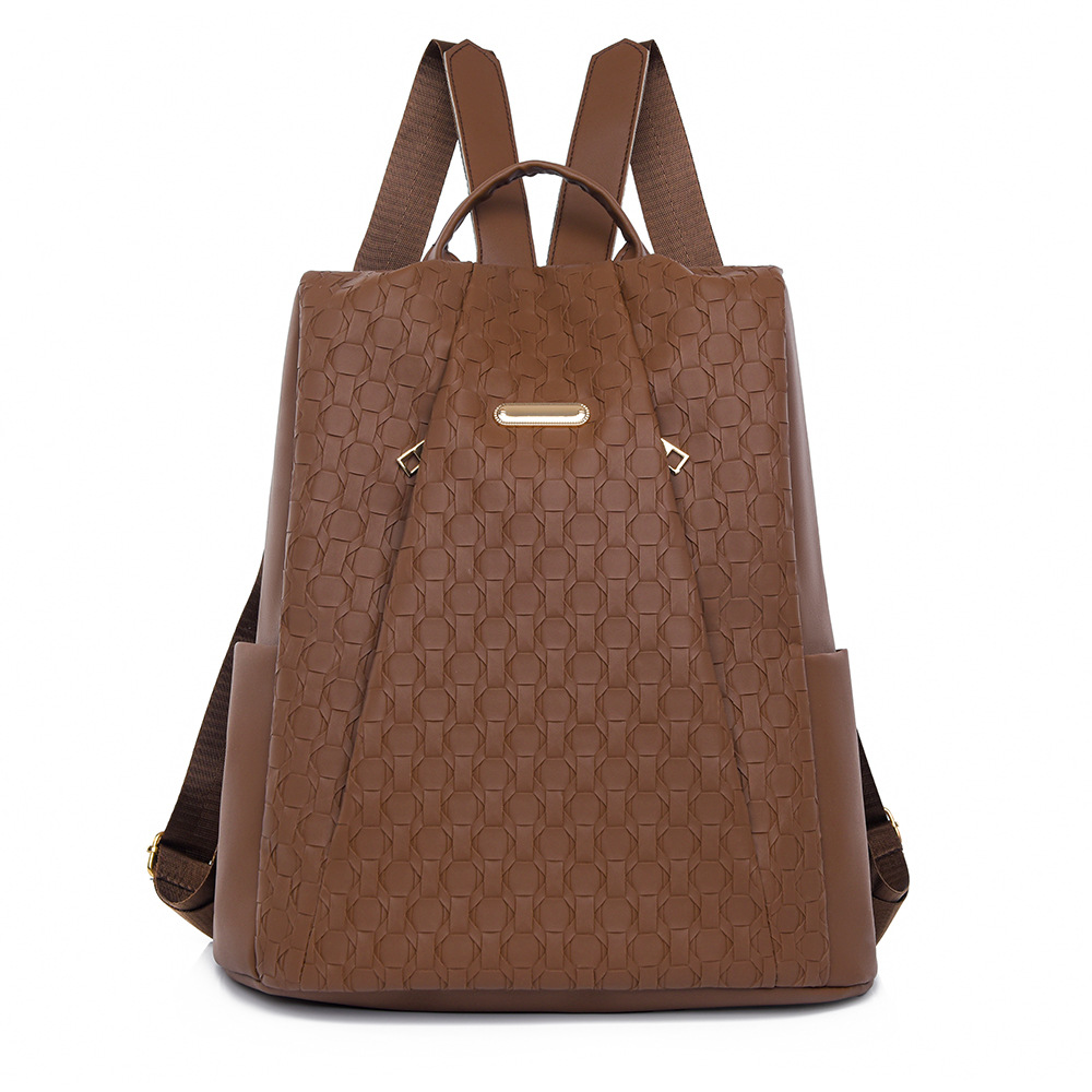 2024 nueva mochila de moda tejida de gran capacidad bolso de mujer simple y versátil mochila portátil de viaje