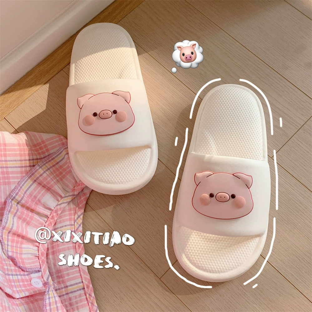 Женские повседневные домашние девушки с сердцем, милые Мультяшные тапочки со свиньями, летние тапочки для ванны, мягкие плоские тапочки