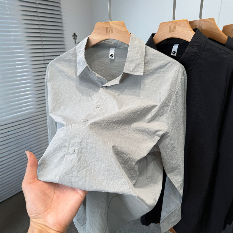 Summer Men's Shirt Jacket, Lightweight Shirt, Long-Sleeved Loose Sun Protection Clothing, Cool Silk Casual Work Clothing