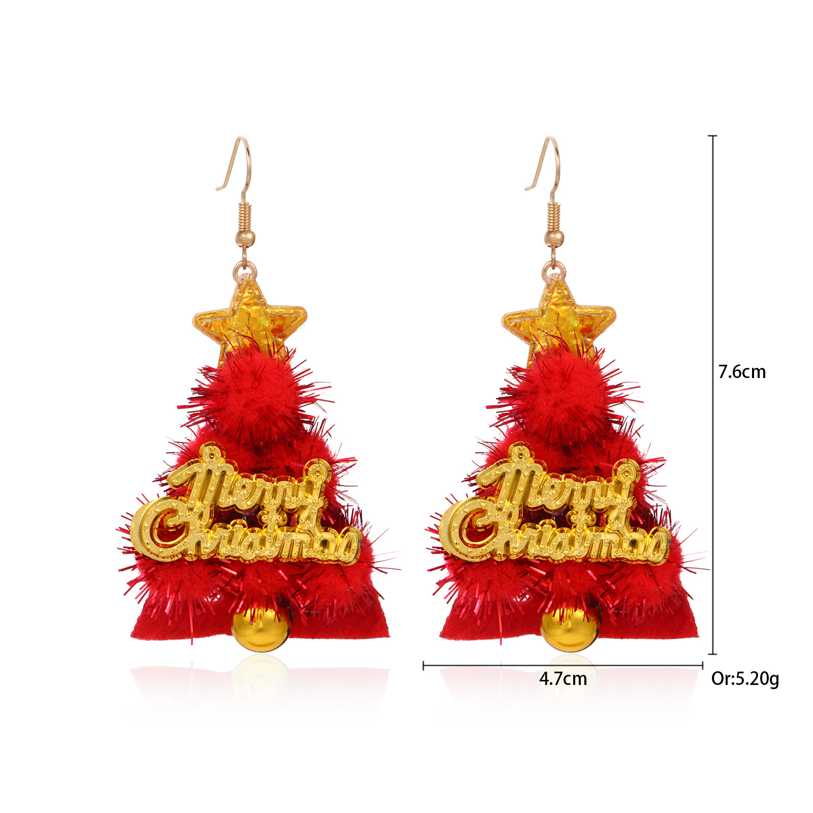 12. Red fur ball Christmas tree earrings