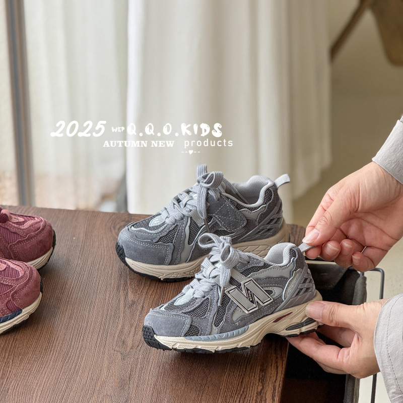 QQO童鞋 2025年秋季新款儿童字母运动鞋韩版男女童网面透气老爹鞋|undefined