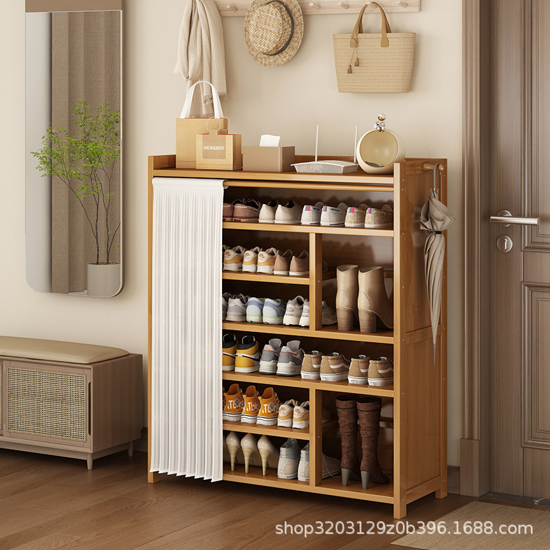 Shoe Rack, Household Bamboo Shoe Cabinet, Storage Cabinet, Dust-Proof Bedroom, Simple Multi-Layer Large-Capacity Solid Wood Storage Rack