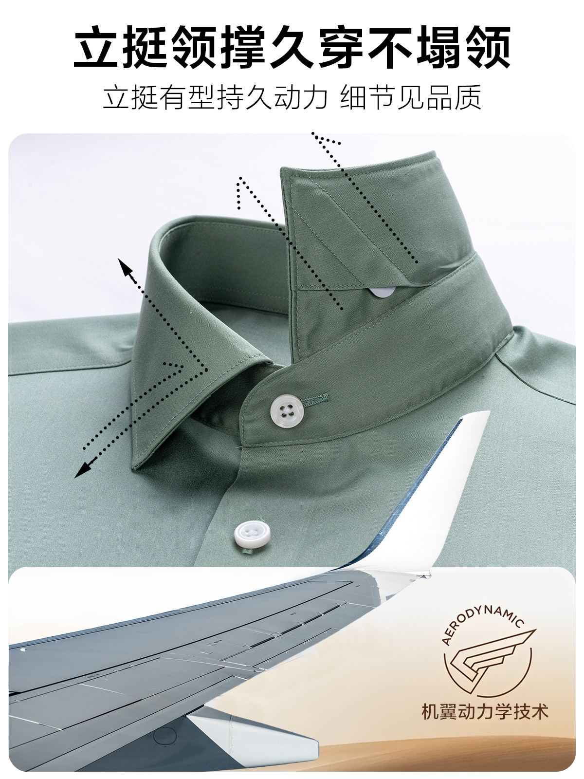 Camisa DP para hombre, lista para usar, sin planchado, resistente a las arrugas, estilo casual de negocios, color verde guisante, manga larga, 100% algodón, 200 hilos, cuatro hebras.