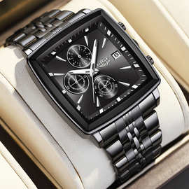 跨境新款时尚个性大表盘方形手表男士石英表多功能高颜值国产腕表