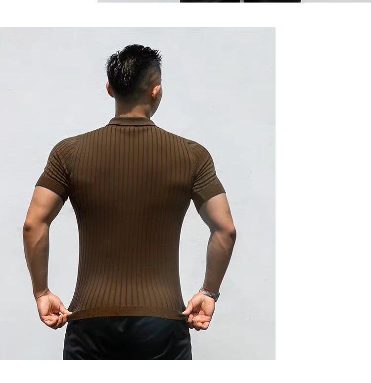Pull d'été en maille à manches courtes pour homme mûr, coupe ajustée, style business, bouton de revers, mode américaine_voghion.com