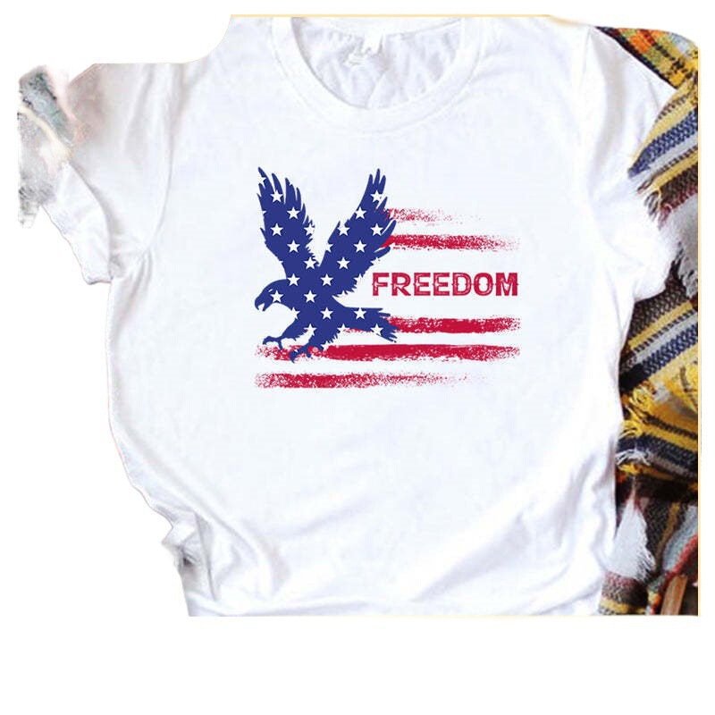 2025 Export New Summer Animal Eagle Flag Independence Day July 4Th Printed Pattern Short-Sleeved T-Shirt Top
