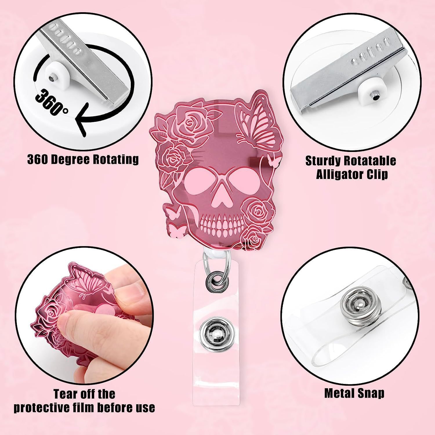 2023 nuevo clip de insignia retráctil acrílico de color degradado de pvc hebilla fácil de tirar