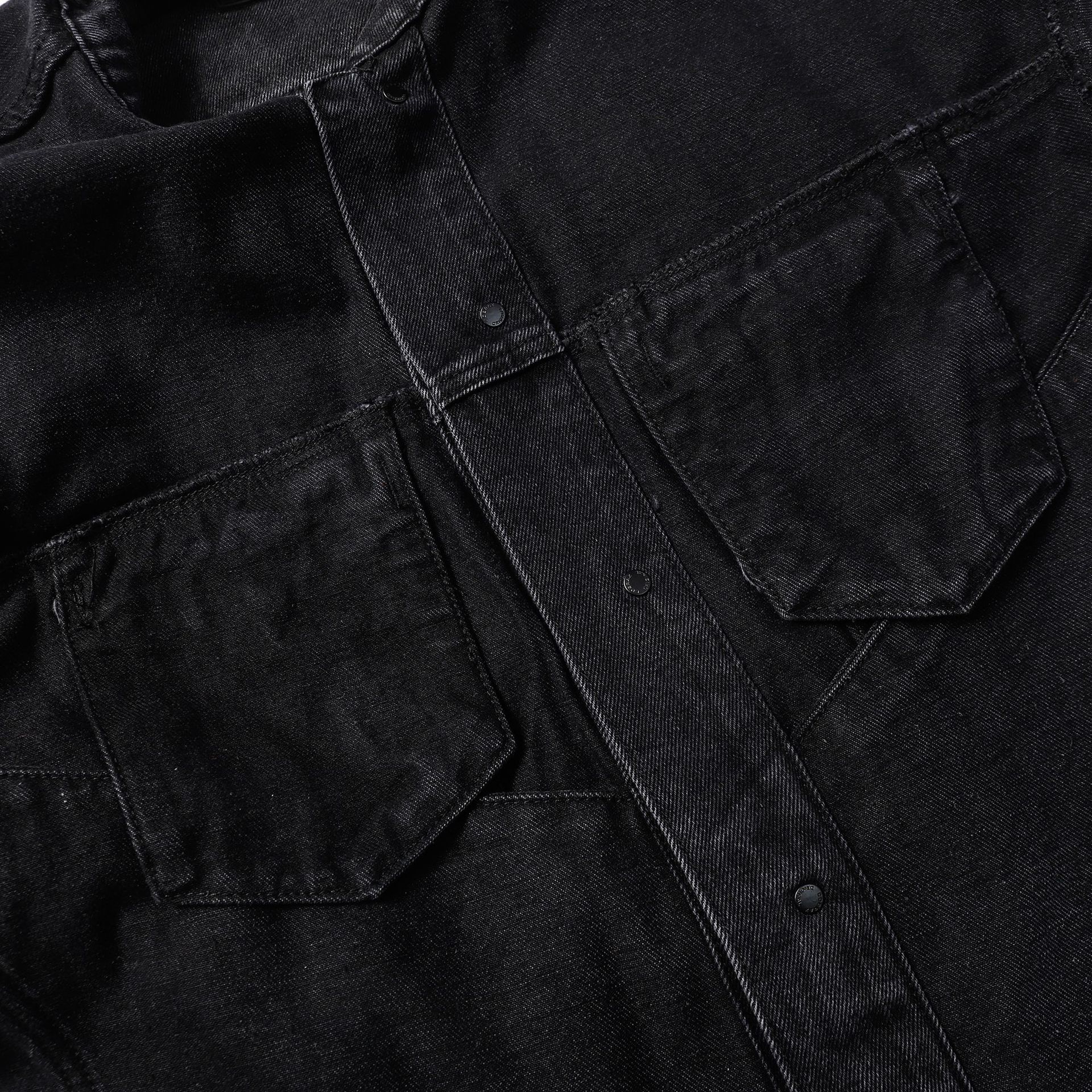 Men's Clothing trendy brand double line washed distressed black denim jacket men and women high street coat_voghion.com