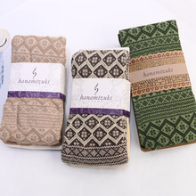 出口日本 日系棉质波浪纹双色拼接撞色提花连裤袜 女士打底袜子