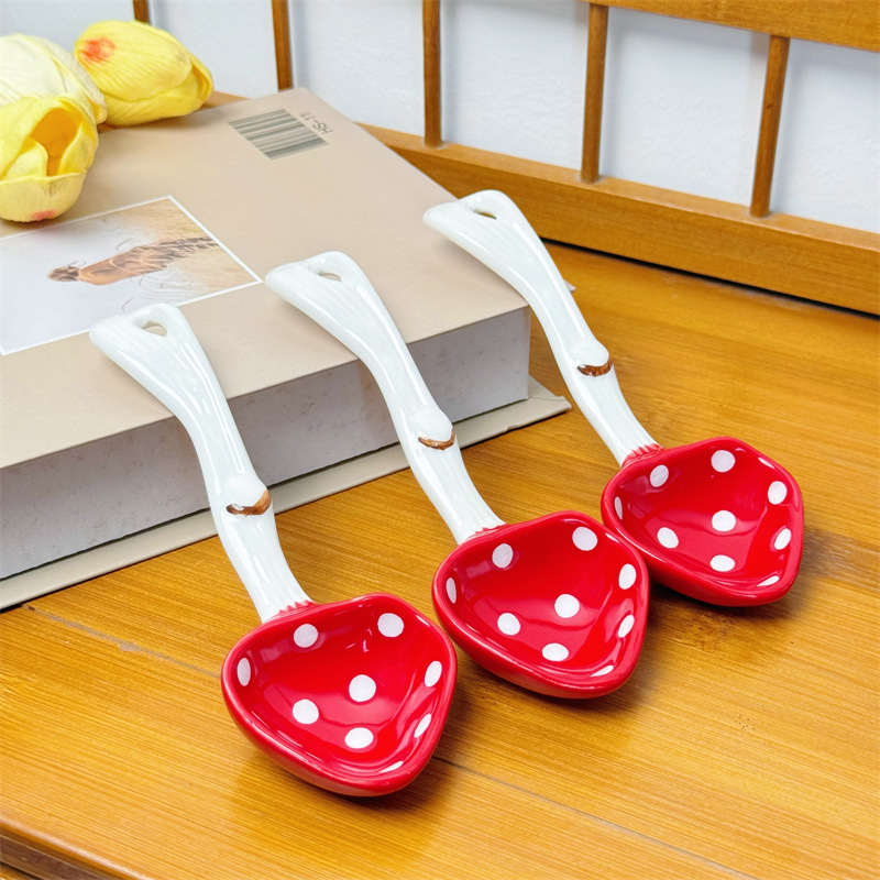Cute Ceramic Mushroom Soup Spoon Decorative Handle Teaspoon_voghion.com