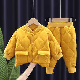 包邮Yikids小童冬装宝宝保暖绗缝棉服外套装秋冬季男童纯色两件套