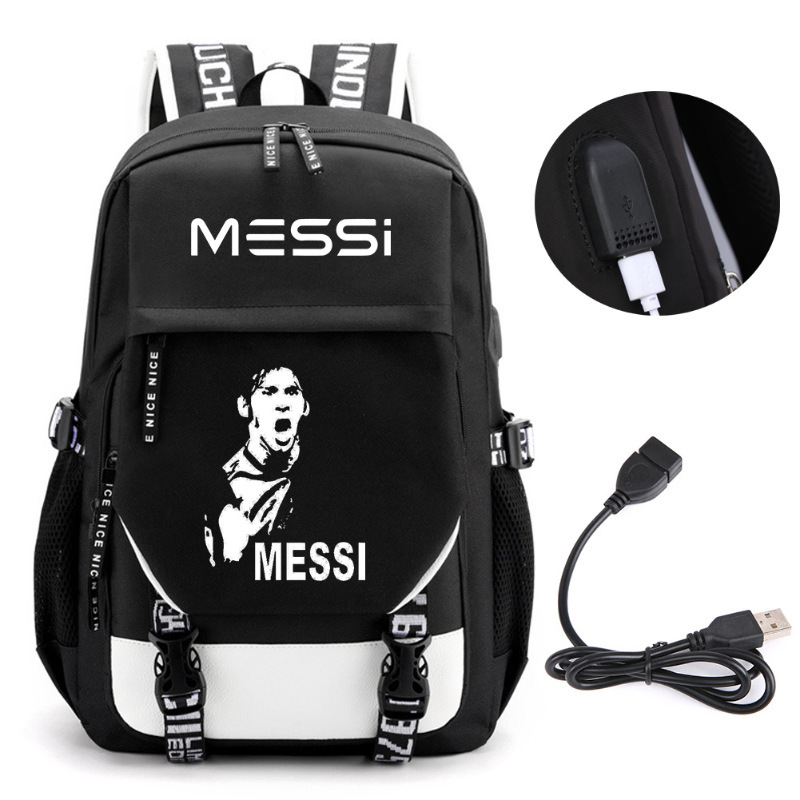 Estrellas de fútbol transfronterizas mochila perimetral mochila de computadora USB de gran capacidad para adolescentes bolsas escolares
