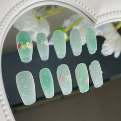 磨砂中長穿戴甲可拆卸清冷花花美甲貼片新中式氣質全碼預製甲貼片