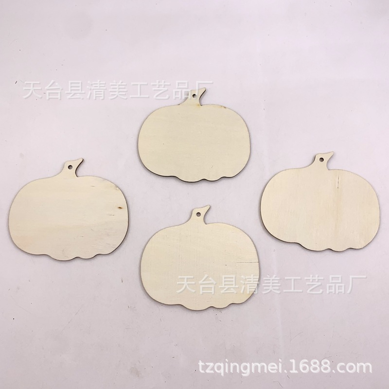 8.9*7.7cm Halloween calabaza forma decoración pieza de madera madera calabaza adorno de fiesta 4 piezas/bolsa con cuerda de cáñamo