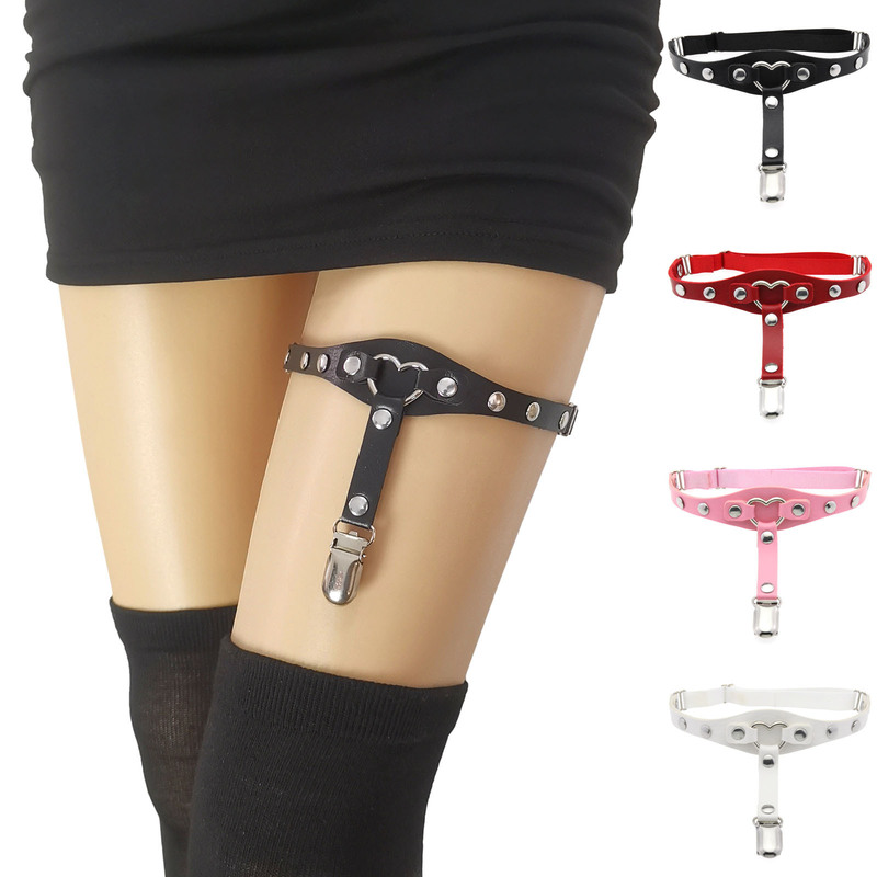 New Love Shaped Garter Strap Stockings Anti-slip Sexy Punk Leather Thigh Loop Stretch Garter Strap