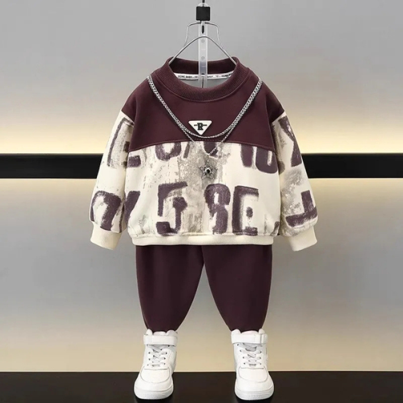 Dziecięca odzież sportowa 2024 nowa męska i jesienna bluza z kapturem, popularny w Internecie dwuczęściowy zestaw dla niemowląt na wiosnę, modny_voghion.com