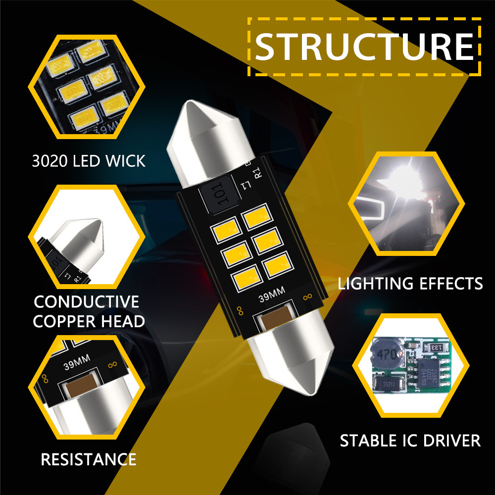 LED car reading light roof light license plate light 3030 6smd double pointed light 31/36/39/41mm
