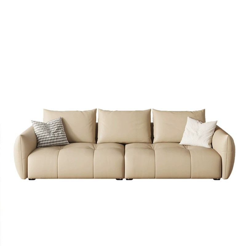 Italiano minimalista sofá de cuero sala de estar pequeño apartamento combinación moderna minimalista Luz de lujo crema estilo fila recta de tres plazas