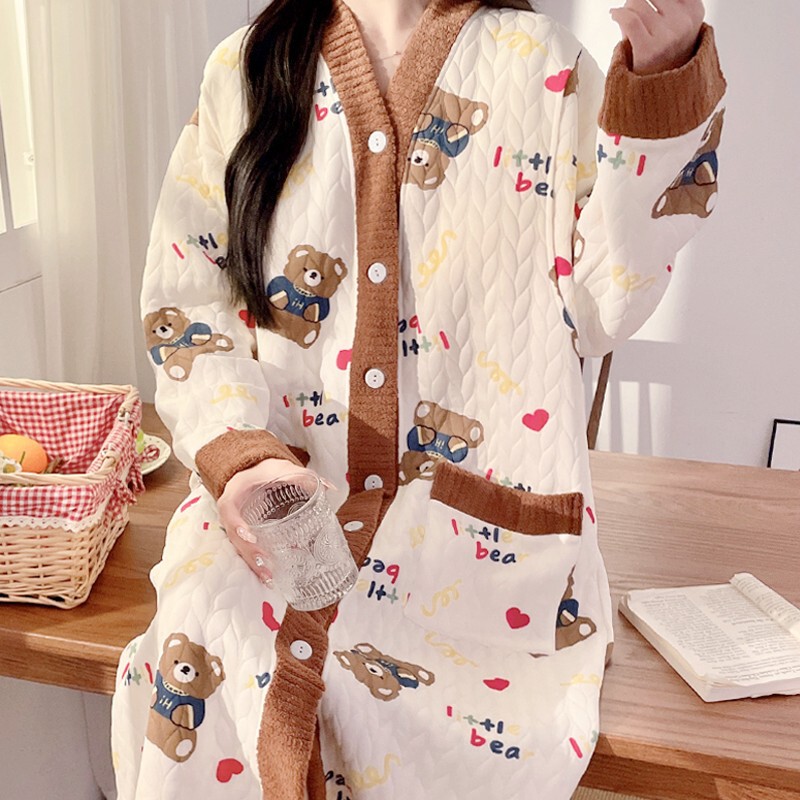 Pregnant Women's Nightgown with Chest Pad Thin Air Cotton Spring and Autumn Postpartum Lactation plus size Outer Wear Long dress