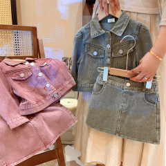 子供服セット女の子おしゃれデニムスーツ2025春秋服ジャケットデニムジャケットショートスカート2点セット