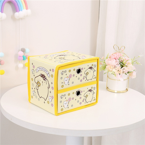 New cartoon double-layer PU round hole storage box office bedroom desktop drawer-type foldable storage box