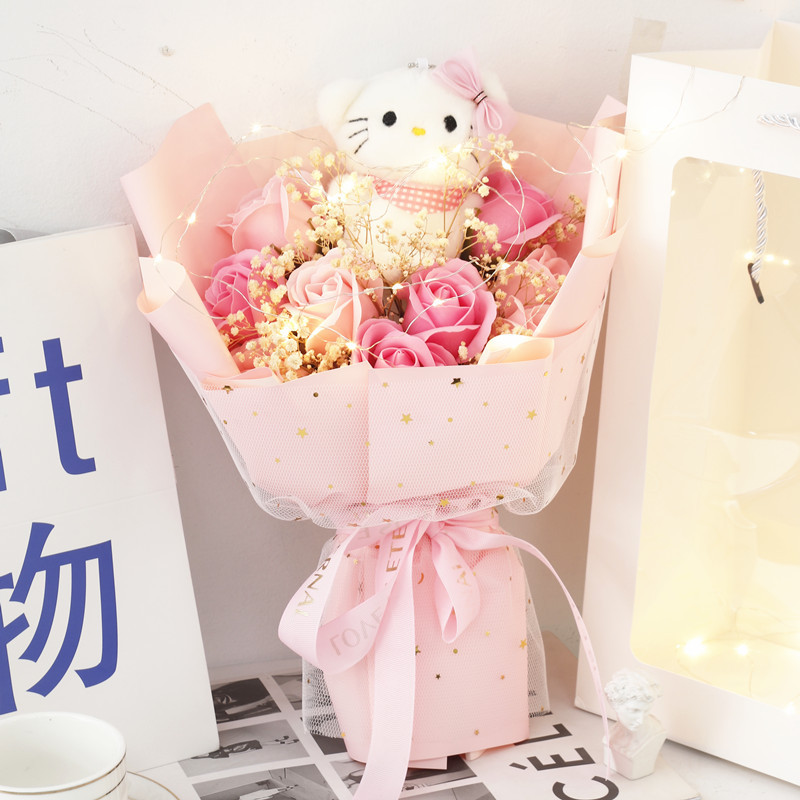 Día de la Madre Strawberry Bear Doll Muñeca Simulación Ramo de jabón de rosa Día de San Valentín Regalo de cumpleaños para novias y novias