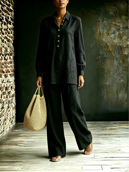 Women's Casual Sports Suit for Autumn and Winter, New European and American Fashion, Half-Buttoned Turn-down Collar, Loose Two-piece Set for Women