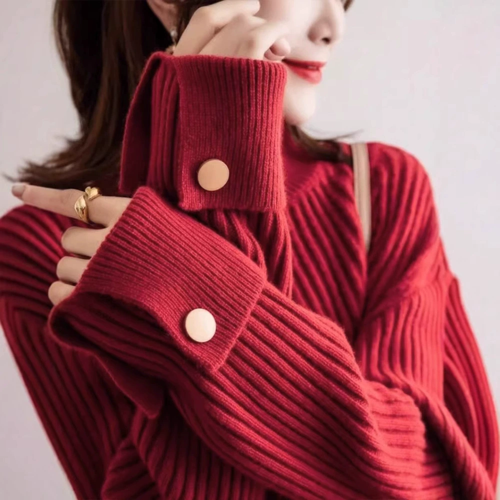 Red demi-season knitted sweater