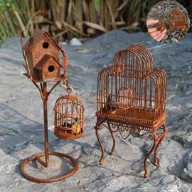 Miniature Rusty Metal Birdcage Birdhouse Fairy Garden Mini
