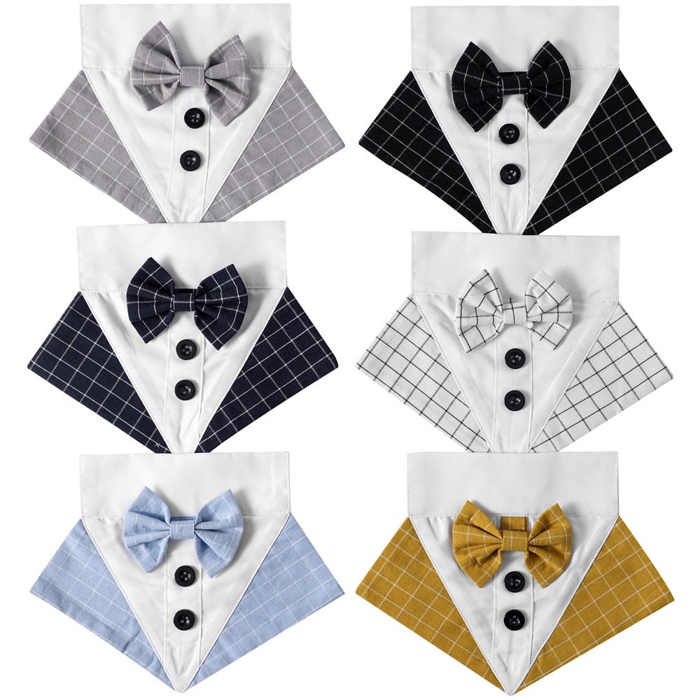 Fábrica en stock transfronterizo nuevo perro Traje a cuadros triángulo toalla guapo mascota perro saliva toalla boda triángulo toalla