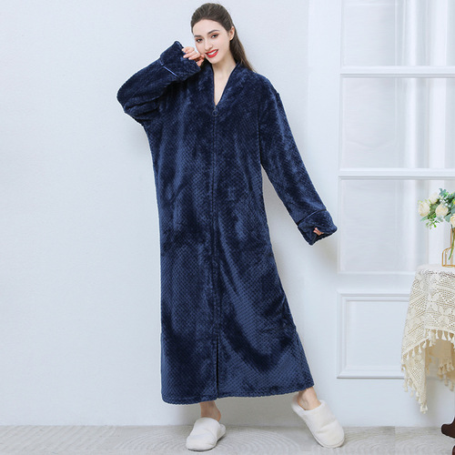 Autumn and winter new thickened zipper nightgown flannel nightgown bathrobe for women plus velvet thickening cross-border exclusive for wholesale women