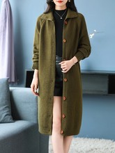 2025新款春秋中长款针织开衫女宽松显瘦毛衣外套翻领洋气外搭上衣