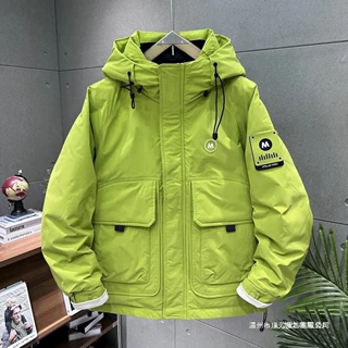 新中式工装羽绒服冬季2025新款连帽户外防风加厚冲锋衣鸭绒外套男