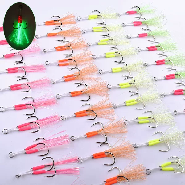 Weihai Manufacturer's Spot High Carbon Steel Luminous Hook Sea Fishing Hook Slow Rocking Hook Luya Iron Plate Hook Bright Wire Double Hook Pair Hook