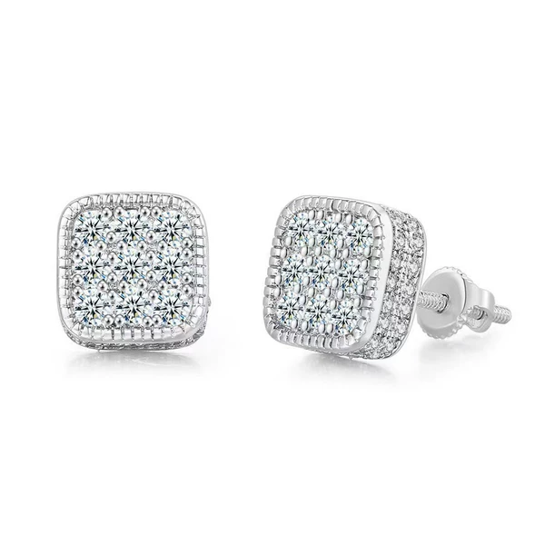 Square earrings, diamond encrusted