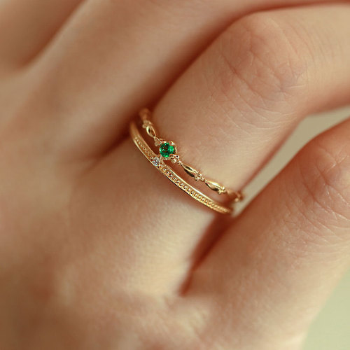 Ganjia S925 sterling silver double-layer emerald ring retro crown fashion personality niche opening adjustment ring trend