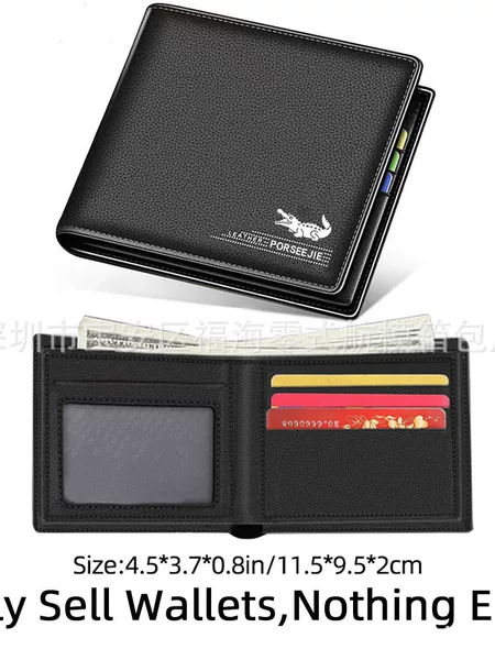 Crocodile print men's wallet, new durable short wallet, stylish business multi-card slot leather wallet, classic