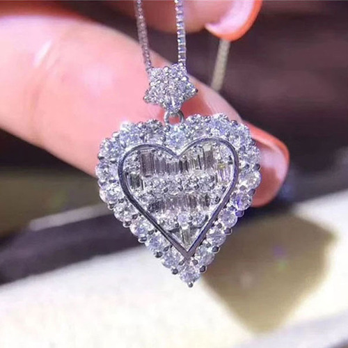 Hot-selling versatile diamond heart step pendant necklace earrings set for girls X6135-E5672