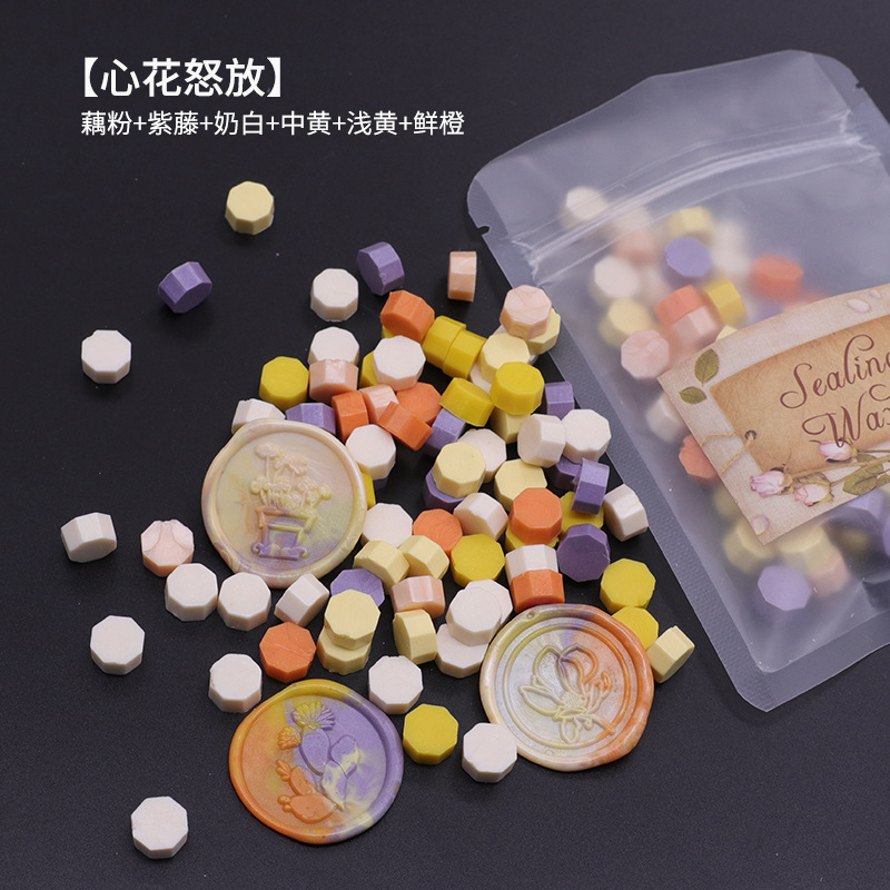 Ocho-lado fuego pintura cera grano mezclado color 35g bolsa de embalaje fuego pintura cera sello al por mayor sobre DIY mano cuenta de sellado Uso de cera