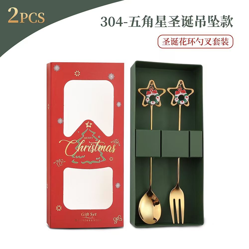 Cuchilleras de acero inoxidable transfronterizas muñecas de Navidad cucharas y tenedores juegos de regalo de café cucharas de postre horquilla de fruta pastel image 59