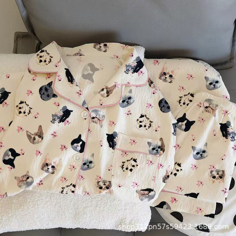 云朵棉短袖睡衣女夏季简约桃心印花夏天可外穿家居服套装跨境批发|undefined