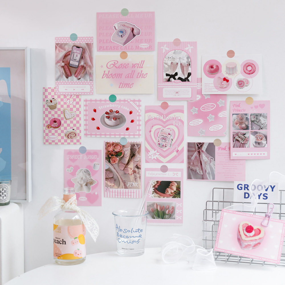 30张韩系浪漫情调墙贴装饰卡片ins氛围感芭蕾女孩甜点墙面装饰贴