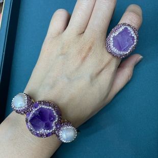 New natural amethyst pearl bracelet ring European and American personalized amethyst raw stone Douyin supply manufacturer direct sales