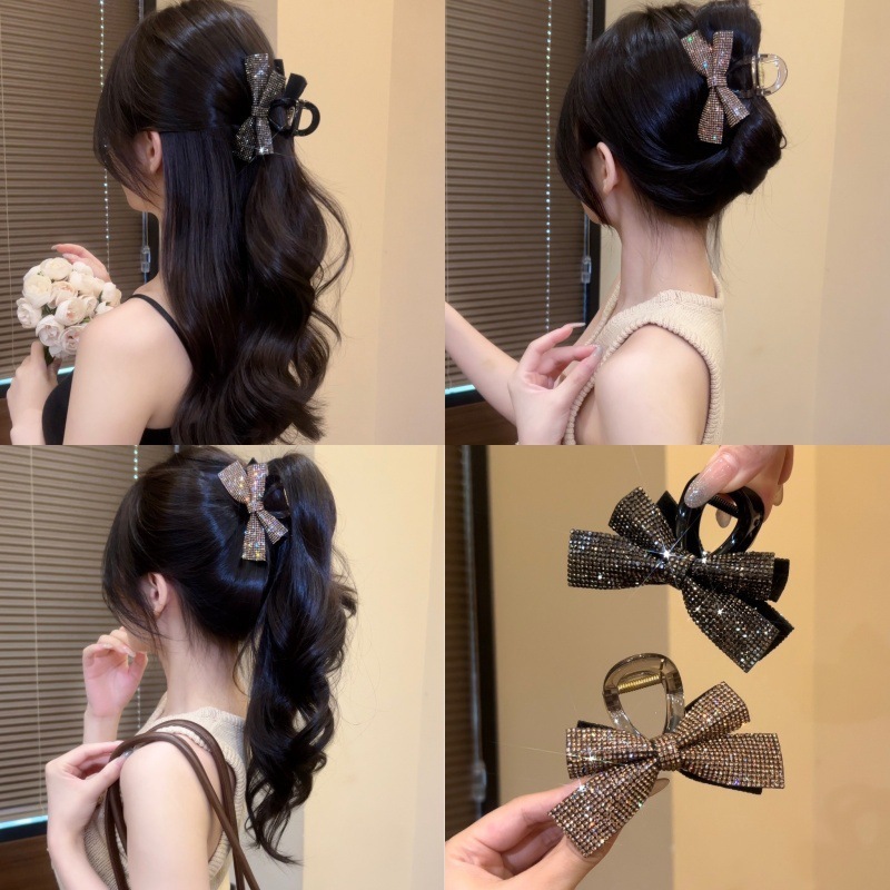 2025年新作リボンキラキラヘアピン、高級感と万能なシャーククリップ、ポニーテールクリップ、女性の後頭部ヘアアクセサリー|undefined
