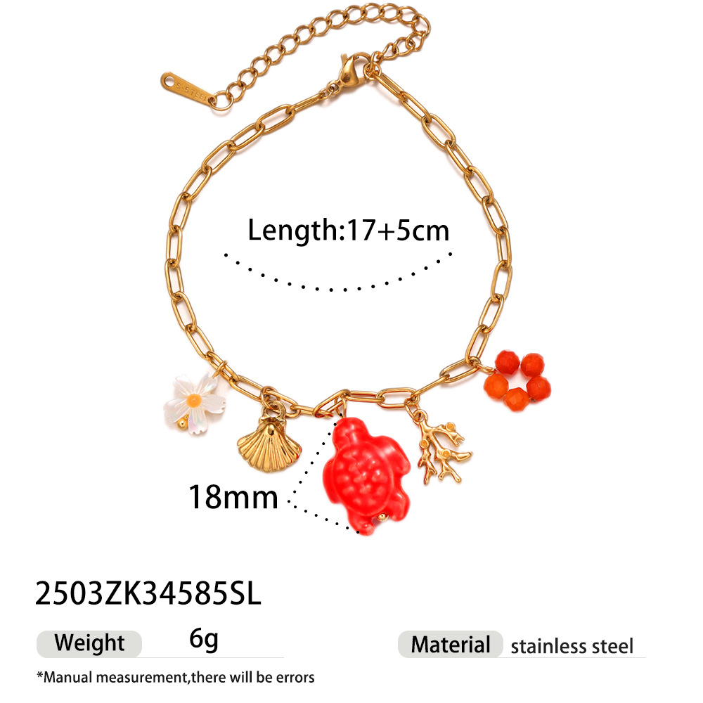 Tina transfronteriza mar de arena viento de acero inoxidable no decolor tortuga de peces de cerámica pulsera de acero de aluminio primavera y verano mujeres al por mayor