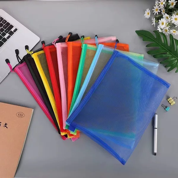 Transparent File Bag A4 Mesh Zipper Storage Student Test Paper Pencil Bag Office a5 Data File Bag Factory Direct Supply